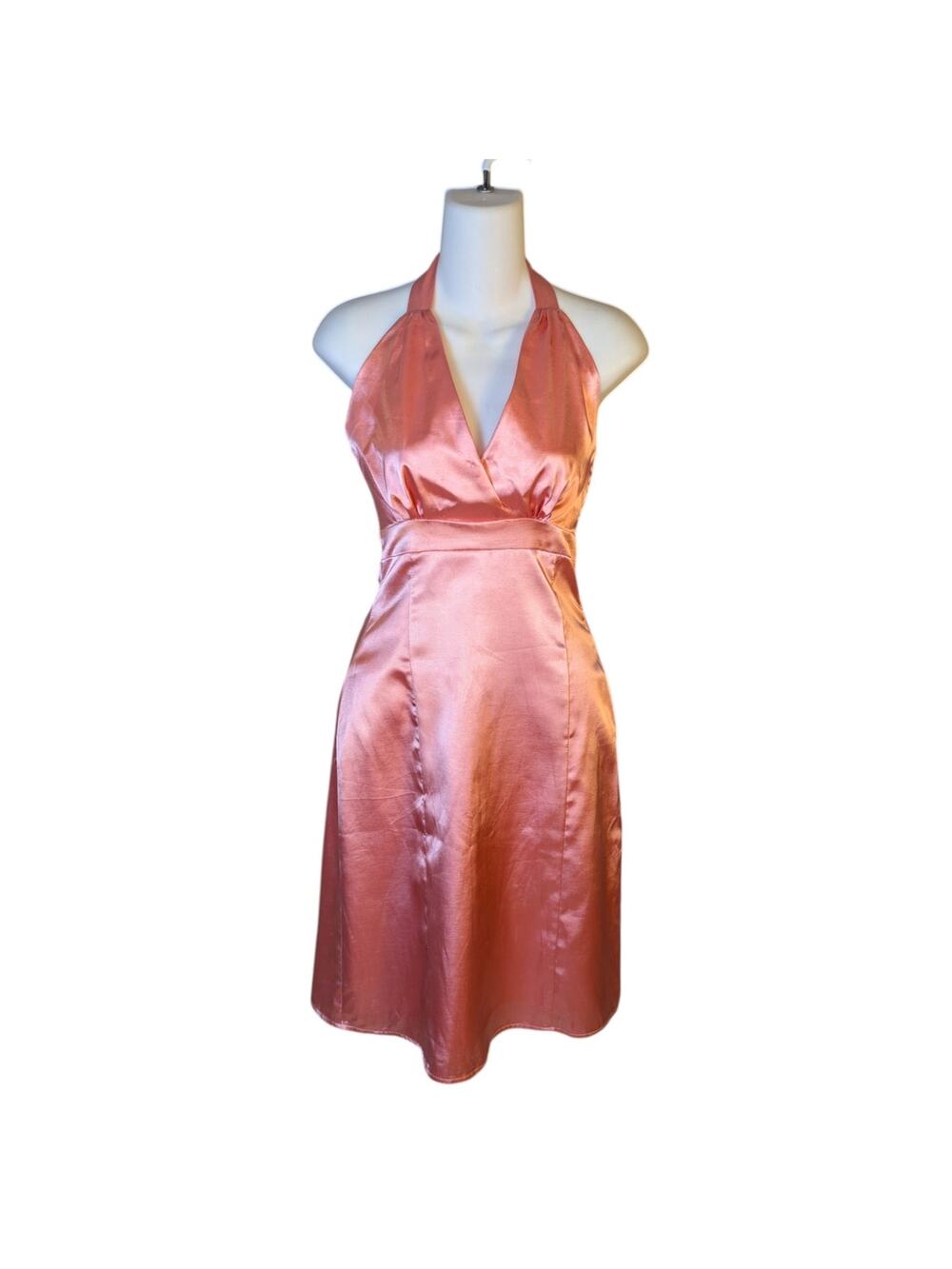 Vintage Y2K Pink Satin Halter Dress OOAK Handmade Slip 90s 2000s